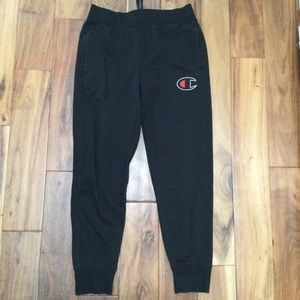 Mens CHAMPION joggers fleece sweatpants S small black logo boys teen thick warm